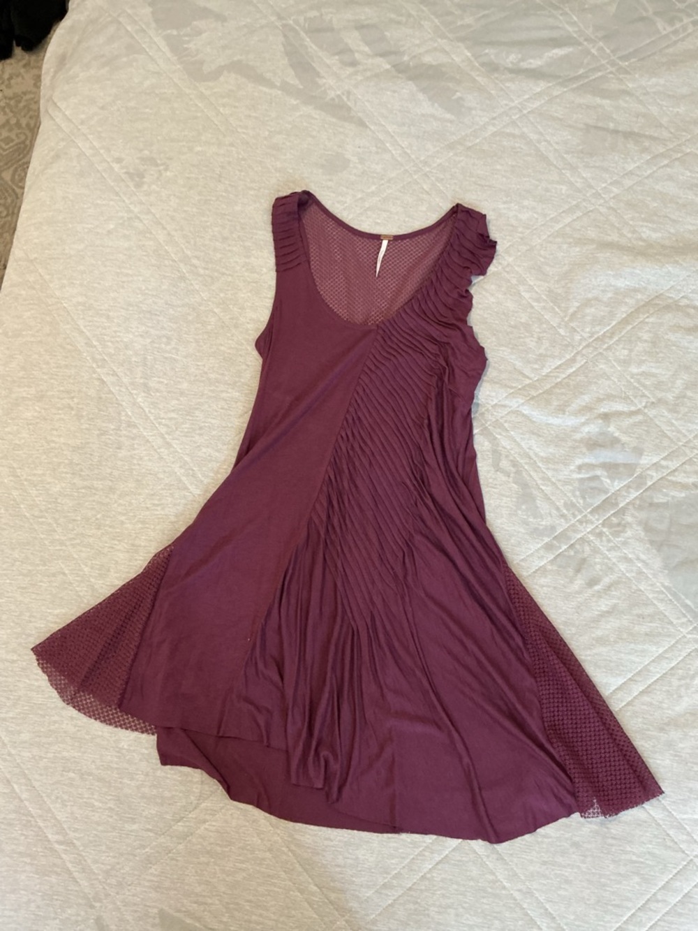 Free People Sleeveless Asymmetrical Pleated Dress in Plum